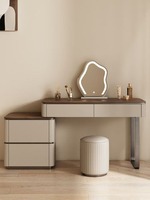 Meja Rias Modern Minimalis 2025 dengan Lampu LED, Cermin, dan Penyimpanan Logam untuk Kamar Tidur, Hotel, Rumah, Apartemen