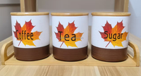 Ribbed Tea Coffee Sugar Canister Porcelain Ceramic Storage Canister with Bamboo Lid and Gold Reindeer