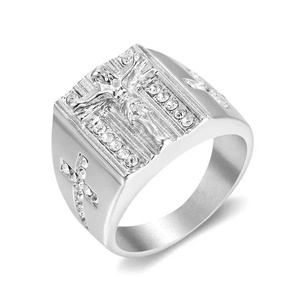 <span class=keywords><strong>Bague</strong></span> Punk en Acier Titane Étanche avec Croix de Jésus-Christ, Produits Chrétiens pour Hommes, <span class=keywords><strong>Bague</strong></span> Tendance Incrustée de Diamants - Product Image 5