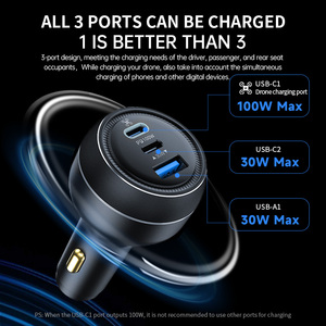 LKTOP 100W ที่ชาร์จในรถยนต์แบบเร็ว <span class=keywords><strong>3</strong></span> พอร์ต USB-C สำหรับโดรน Mavic <span class=keywords><strong>3</strong></span> <span class=keywords><strong>Pro</strong></span>/<span class=keywords><strong>Mini</strong></span> 4/Air <span class=keywords><strong>3</strong></span>/Avata 2 และอะแดปเตอร์จ่ายไฟสำหรับแล็ปท็อป - Product Image 3