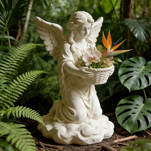 Statua <span class=keywords><strong>di</strong></span> Angelo Inginocchiato in Resina Dipinta a Mano - Scultura Bianca Pura - Oggetto Decorativo in <span class=keywords><strong>Cristallo</strong></span> con Scena Natalizia Innevata - Product Image 6