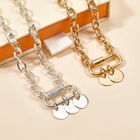 Collier en acier inoxydable PVD doré avec chaîne épaisse, fermoir mousqueton à vis, pendentif disque personnalisable avec pierre de naissance, bijou DIY pour femme, cadeau