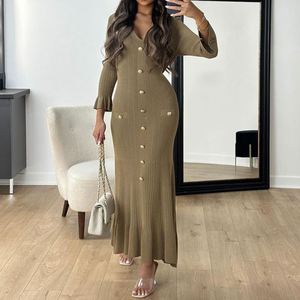 Autumn and Winter New Solid Color Round <strong>Neck</strong> Slim Long-Sleeved <strong>Jersey</strong> Package Hip <strong>Dresses</strong> for Women - Product Image 6