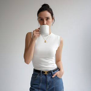 Camiseta sin mangas con cuello redondo para <span class=keywords><strong>mujer</strong></span>, top ajustado de estilo chaleco con un toque de alta gama, sexy y adecuado para usar como prenda exterior. - Product Image 4