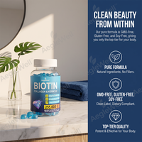 OEM Peptides de biotine et de collagène Gommes multi-vitaminées à la biotine avec collagène et kératine pour les cheveux, la peau et les ongles