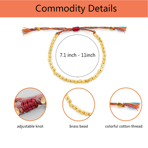 Bracelet en perles de cuivre tibétain, fait main, tressé, réglable, en coton, bracelet porte-bonheur pour femmes et hommes, bijou unique, cadeau - Product Image 3
