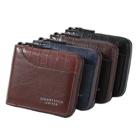 Dompet Zipper Kulit PU Buaya Warna Patchwork Pendek untuk Pria dengan Kantong Koin, Kapasitas Besar dengan Banyak Slot Tempat Kartu