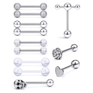 Clous de langue en acier inoxydable à filetage externe, forme étoile, bijoux de piercing pour fête - Product Image 2