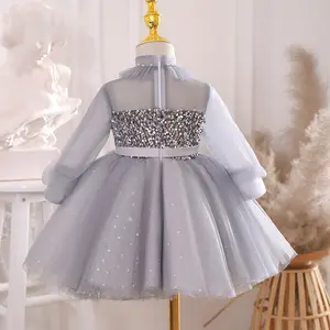 Vestido de princesa infantil de lantejoulas para festa de casamento, vestido de primavera para bebês e meninas