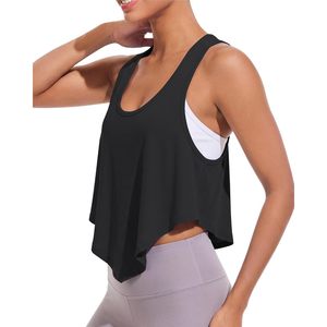 FOXA Women's Cropped <b>Flowy</b> Tank <b>Top</b> Scoop Neck Sleeveless Quick Dry Yoga <b>Top</b> Summer Athletic Wear - Product Image 1