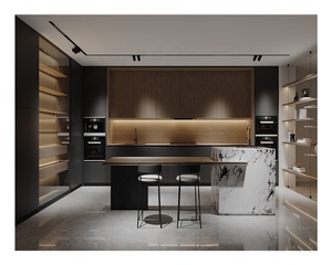 Muebles de Cocina de Diseño, Gabinetes Empotrados Modulares de Madera, Isla Moderna, Fabricación Personalizada, Gabinetes de Cocina Pequeños Decorados con PVC - Product Image 1