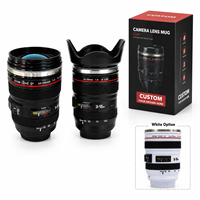 Mug à café personnalisé avec logo, 14 oz, en acier inoxydable à double paroi, isolé, anti-fuite, avec couvercle, en forme d'objectif d'appareil photo, idéal pour un cadeau
