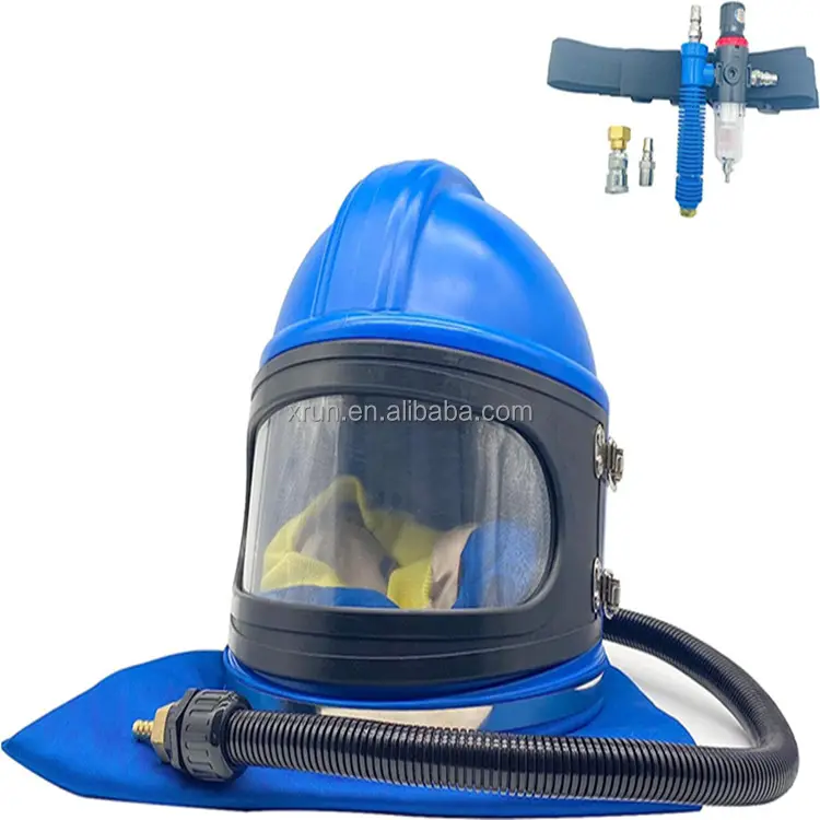 Sandblaster Mũ bảo hiểm an toàn không khí thức ăn sandblast Mũ bảo hiểm với vai bảo vệ cát nổ mui xe bảo vệ cho phun cát được trang bị W