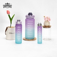 Vente en gros 2L/900ml/500ml Grande capacité Tasse à paille Couleur dégradée Gobelets en plastique avec marqueur de temps Bouteille de sport de fitness en plein air