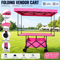 Chariot de Vente Pliable Personnalisable avec Auvent Pare-Soleil, Table de Présentation et Quatre Roues pour Usage Commercial Extérieur