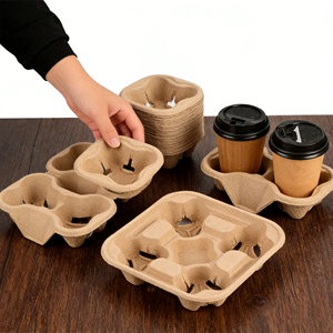 재활용 가능한 테이크아웃 2 4컵 캐리어 일회용 클립온 유틸리티 커피 음료 컵 종이 펄프 섬유 홀더 트레이 8-32온스용 - Product Image 5