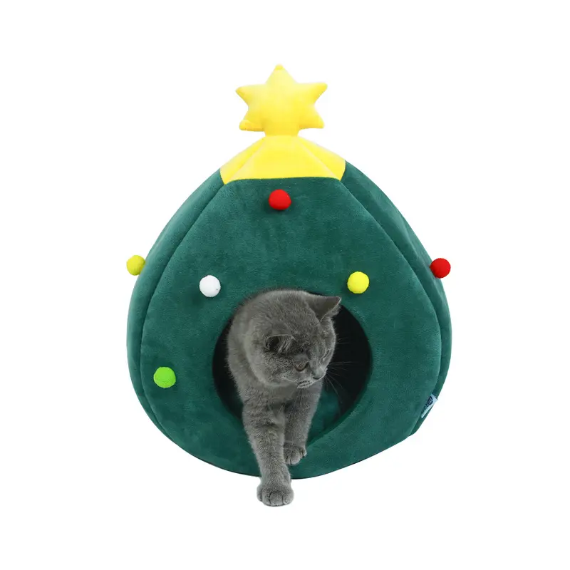 F J 2021 hot sale Best Ever Christmas Edition Christmas Tree Pet Supplies Cat Small Dog Bed Cave House