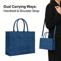 Individuelles Logo 2026 Damen Marine Denim Umweltfreundlicher Strukturierter Stoff Wasserdichte Faltbare Tragetasche Wiederverwendbare Große Handtasche