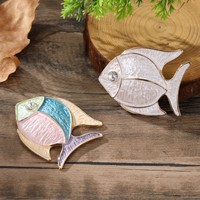 TX26 Chic Marine Style Angel Fish Enamel  Ivory White Textured Animal Shaped Scarf Buckle Crystal Eye Magnetic Broche