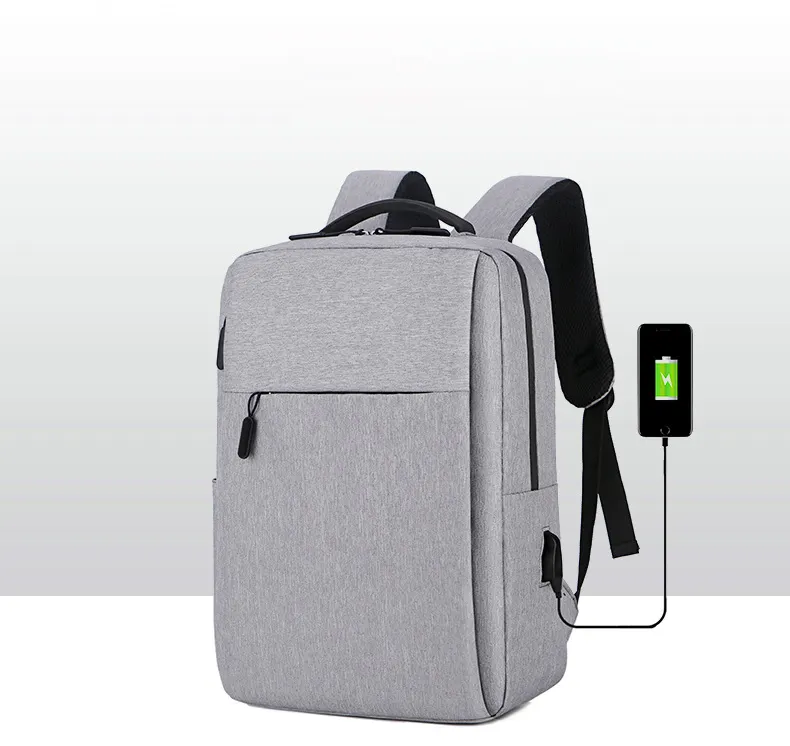Laptop Backpack Charging Port Bag Men Black Polyester Fashion Oxford Mochila Male Zipper Laptop Backpack with Usb