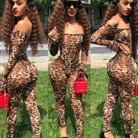 Vêtements pour femmes New Ladies One Shoulder Long Sleeve Leopard Print One Piece Tights Jumpsuits Pants Two Piece Women's Sets