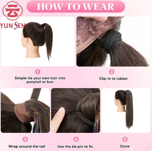 Yunsen – Extensions <span class=keywords><strong>de</strong></span> cheveux synthétiques longues et lisses à nouer, en fibre métallique et <span class=keywords><strong>queue</strong></span> <span class=keywords><strong>de</strong></span> <span class=keywords><strong>cheval</strong></span>, couleurs mélangées, pour femmes - Product Image 4