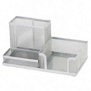 Organisateur de bureau en maille avec porte-crayons, accessoires de bureau, paniers de rangement, 3 compartiments, porte-stylos en métal - Product Image 5