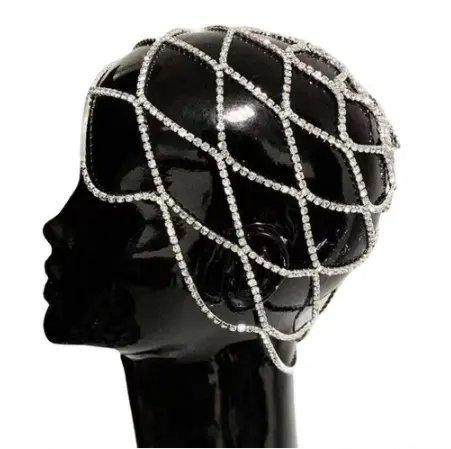 Aksesori rambut pesta hiasan kepala Gatsby logam rantai kepala berlian buatan perhiasan tari perut Cleopatra