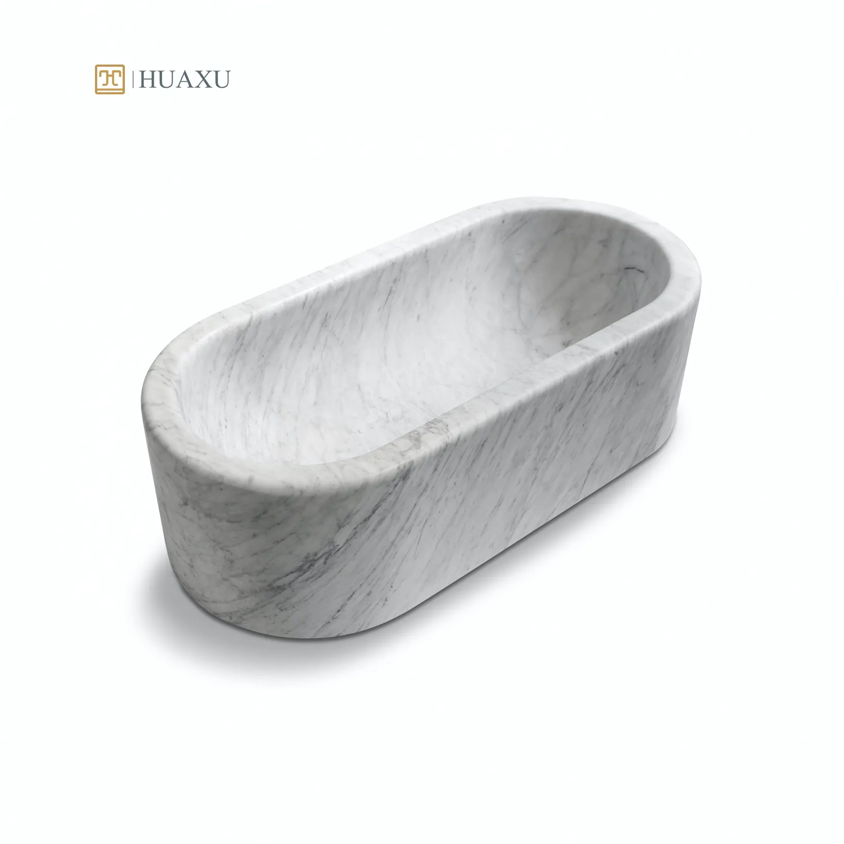 Huaxu Luxury Custom Shape Round Oval Hand Craved Italy Natural Stone Free Standing Carrara White Marble Bathtub