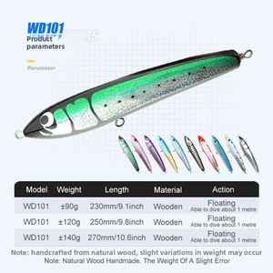 Leurre flottant en bois pour pêche en surface, grand format |   Leurre artisanaux pour la pêche au thon et au GT en bateau, leurre de surface pour eau salée, vente en gros - Product Image 2