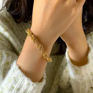 Modeschmuck für Frauen Eisen Französisch Seil Kette Armbänder mit 1,9 Zoll Extender Kette vergoldet 1556257