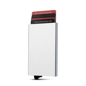 Wholesale Customized logo Small Stainless Steel Business Card Holder Billetera Aluminio RFID Safe <b>Metal</b> Pop up Smart <b>Wallet</b> - Product Image 1