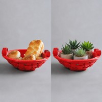 Corbeille à fruits en céramique tressée creuse, panier à pain en céramique émaillée rouge avec poignées, décoration de table, plateau de service en céramique