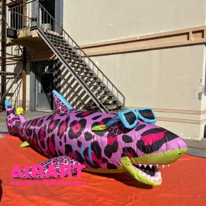 Z3 Happy Girl day inflatable Leopard print shark mascot,hanging inflatable shark with sunglasses