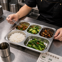 Plateau repas en acier inoxydable à 5 compartiments, qualité alimentaire 304, assiette divisée réutilisable pour cantine scolaire et bureau