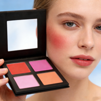 Palette de fard à joues végétalienne personnalisée en gros avec logo, 4 couleurs, marque privée, maquillage pour les joues avec poudre pressée et en crème