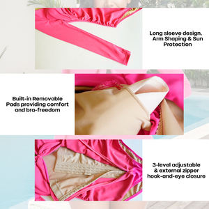 Bañador Moldeador <span class=keywords><strong>de</strong></span> Una Pieza y <span class=keywords><strong>Manga</strong></span> Larga en Triángulo <span class=keywords><strong>de</strong></span> Color Sólido para Vientre Plano - Product Image 4