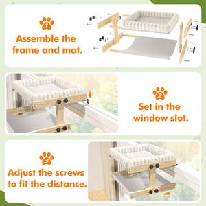 Perchoir pour chat à double niveau pour fenêtre, cadre en bois réglable avec coussin doux et chaud doublé de peluche, hamac pour chats d'intérieur - Product Image 5