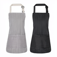 Lot de 2 tabliers pour enfants en coton rayé, lavables en machine, 2 poches, pour garçons et filles (noir + gris 55x65cm)