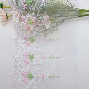 Pita Renda Bordir Bunga RYL, Tulle <span class=keywords><strong>Mesh</strong></span>, Warna Pink Hijau untuk Menjahit - Product Image 3