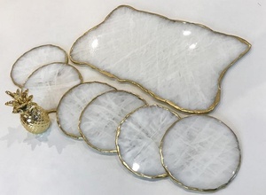 Home Tabletop Drink Natural Clear White Rose Quartz Small Large Size Crystal Stone Geode <strong>Agate</strong> Slice <strong>Coaster</strong> with Gold Trim - Product Image 6