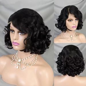 Peluca Corta Bob de Cabello Humano con Rizos Voluminosos, Pelucas con Cierre de Encaje 4x4 para Mujeres Negras, Pre-Desplumada, con Parte Lateral, Ondas Suaves, Pelucas Frontales de Encaje - Product Image 2