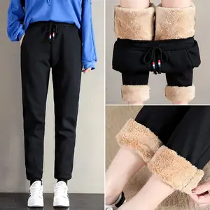 Women Winter Thick Lambskin Cashmere Pants Warm Female Casual Cotton Pants Loose Harlan Long Trousers