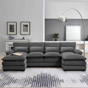 Modern Fabric Living Room Furniture Set with Sectional <b>Sofa</b> Swivel Accent Chair Fluted Coffee <b>Table</b> & Black Console <b>Table</b> - Product Image 3