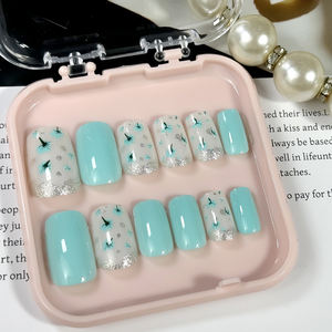 Vente chaude Date 24pcs Appuyez sur ABS <span class=keywords><strong>Gel</strong></span> Nail Tips Forme Carrée avec Impression Colorée Effet de Salon pour l'Application des Doigts - Product Image 1