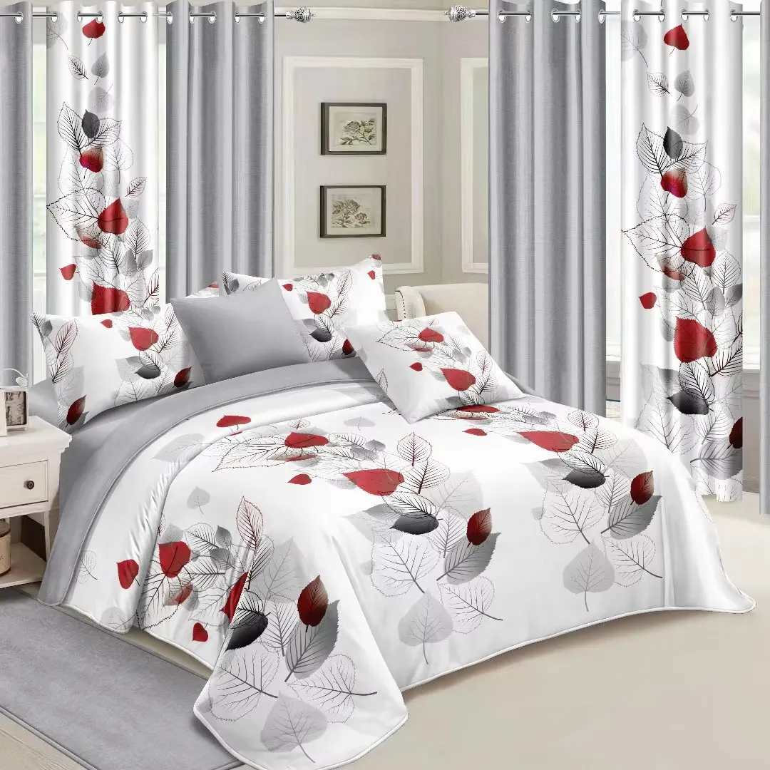 Draps de lit Offre Spéciale Queen Size draps de lit de noël ensemble de draps plats rideau tissu chambre 12 pièces imprimé rideau ensemble de literie