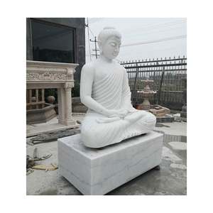 Diseño tradicional Estatua de Buda gordo de tamaño real Decoración de jardín de mármol blanco puro para villas - Product Image 4