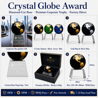Trophée globe terrestre en cristal K9 personnalisé, base facettée personnalisée, cadeau de reconnaissance d'entreprise en gros