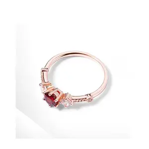 Natural garnet 925 silver plated rose gold gemstone ring for women, fresh and sweet