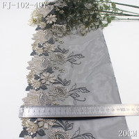 Garniture en dentelle brodée de fleurs Guipure Vintage 20cm maille noire Tulle dentelle brodée pour Abaya vêtements Hijab accessoires de couture